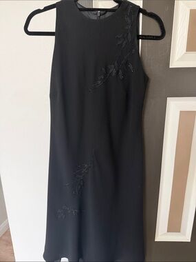 Evan Picone Black Sleeveless Midi Sheath Dress with Bead Detail